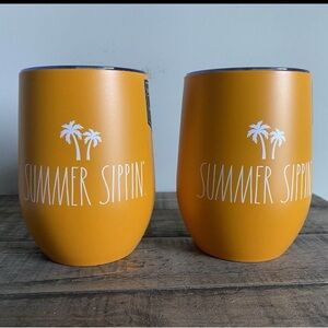 Rae Dun SUMMER SIPPIN  2 Insulated Stainless Steel Wine Cocktail Cups Orange